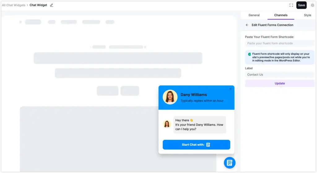 fluent forms chat configuration
