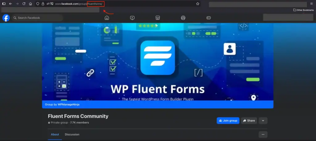 Fluent Forms community Facebook page
