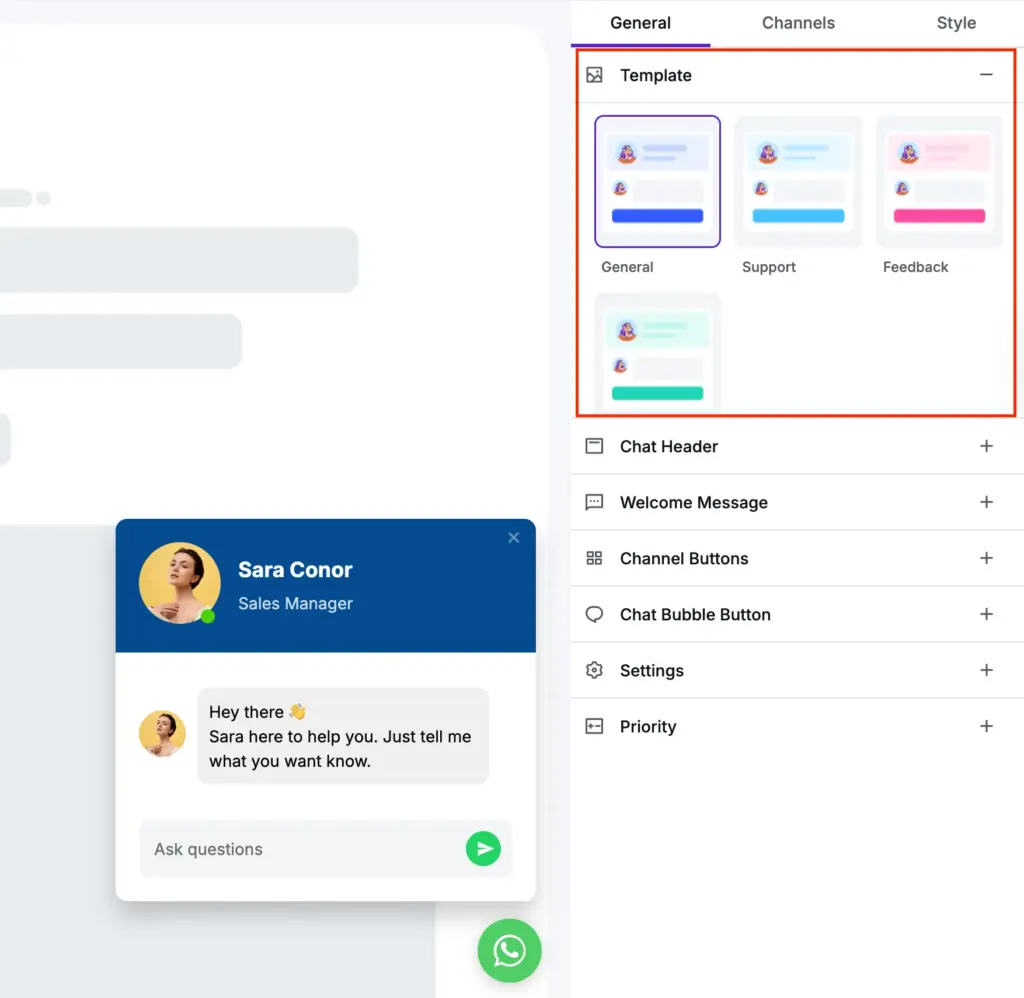 WP Social Ninja chat widget plugin templates for support, feedback, and customer communication