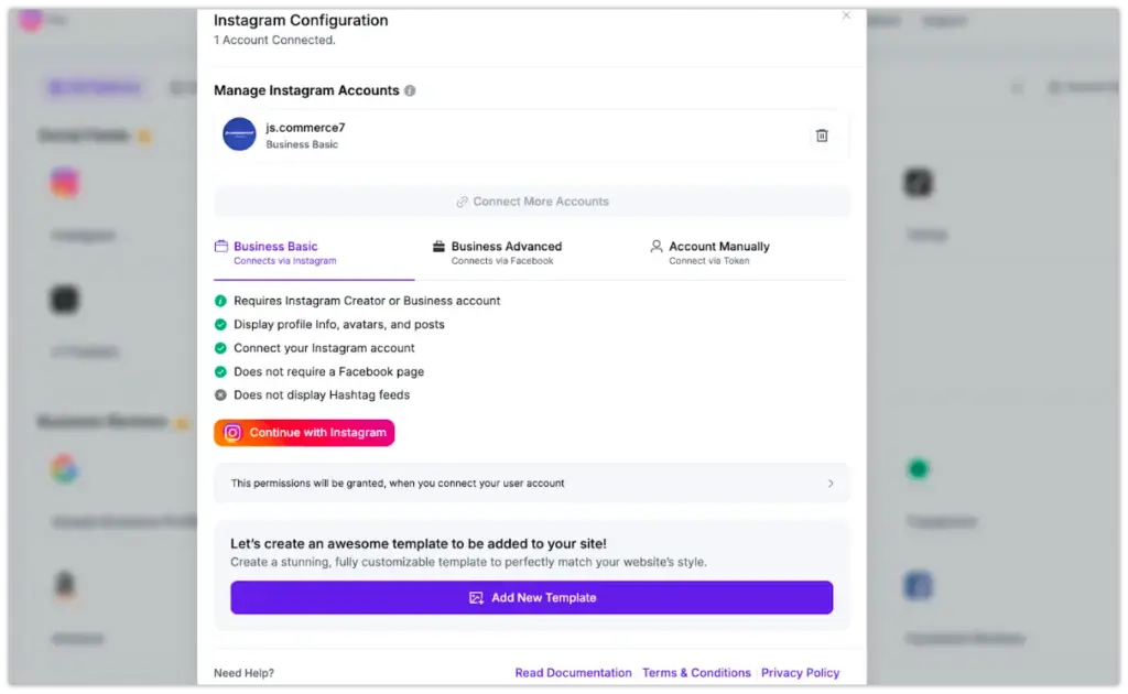 instagram feed configuration