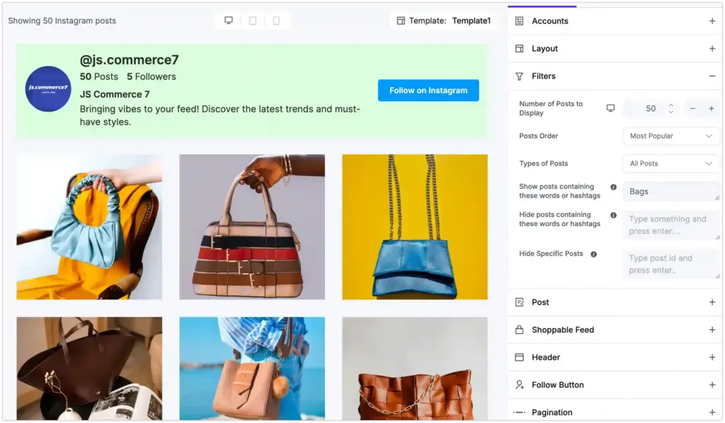 instagram feed customization options