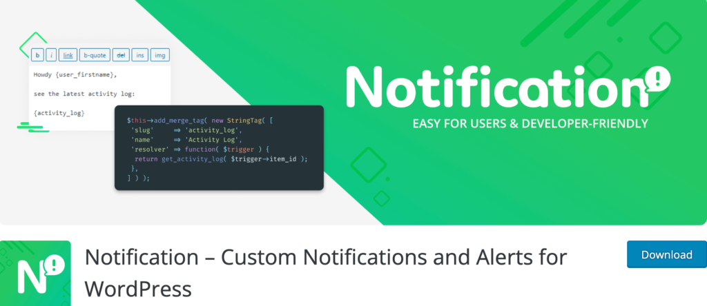 WordPress notification plugin Notification - Custom Notifications and Alerts for WordPress