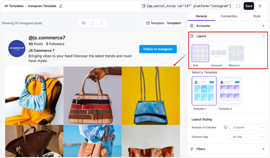 Instagram feed gallery editor
