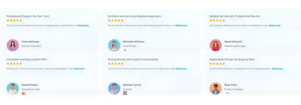 Front-end preview of testimonials on a WordPress website with WP Social Ninja