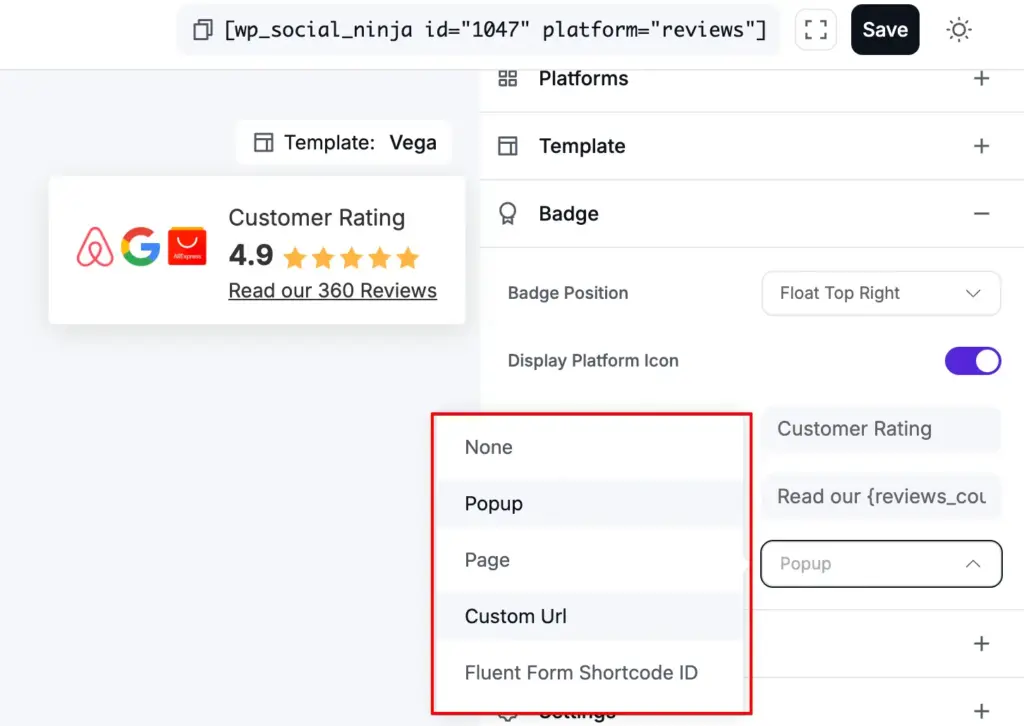 badge custom button source type