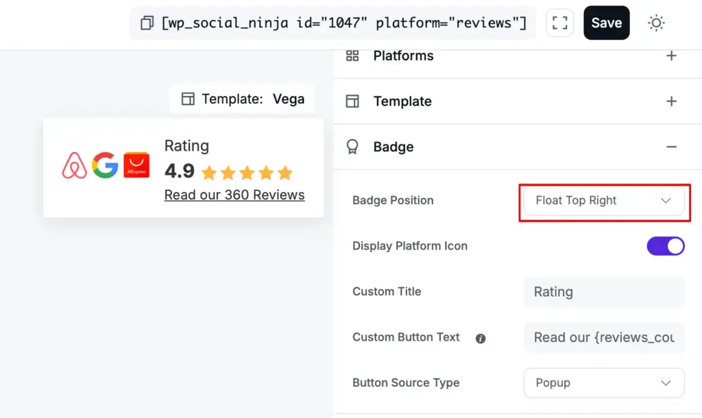 badge position from badge template settings