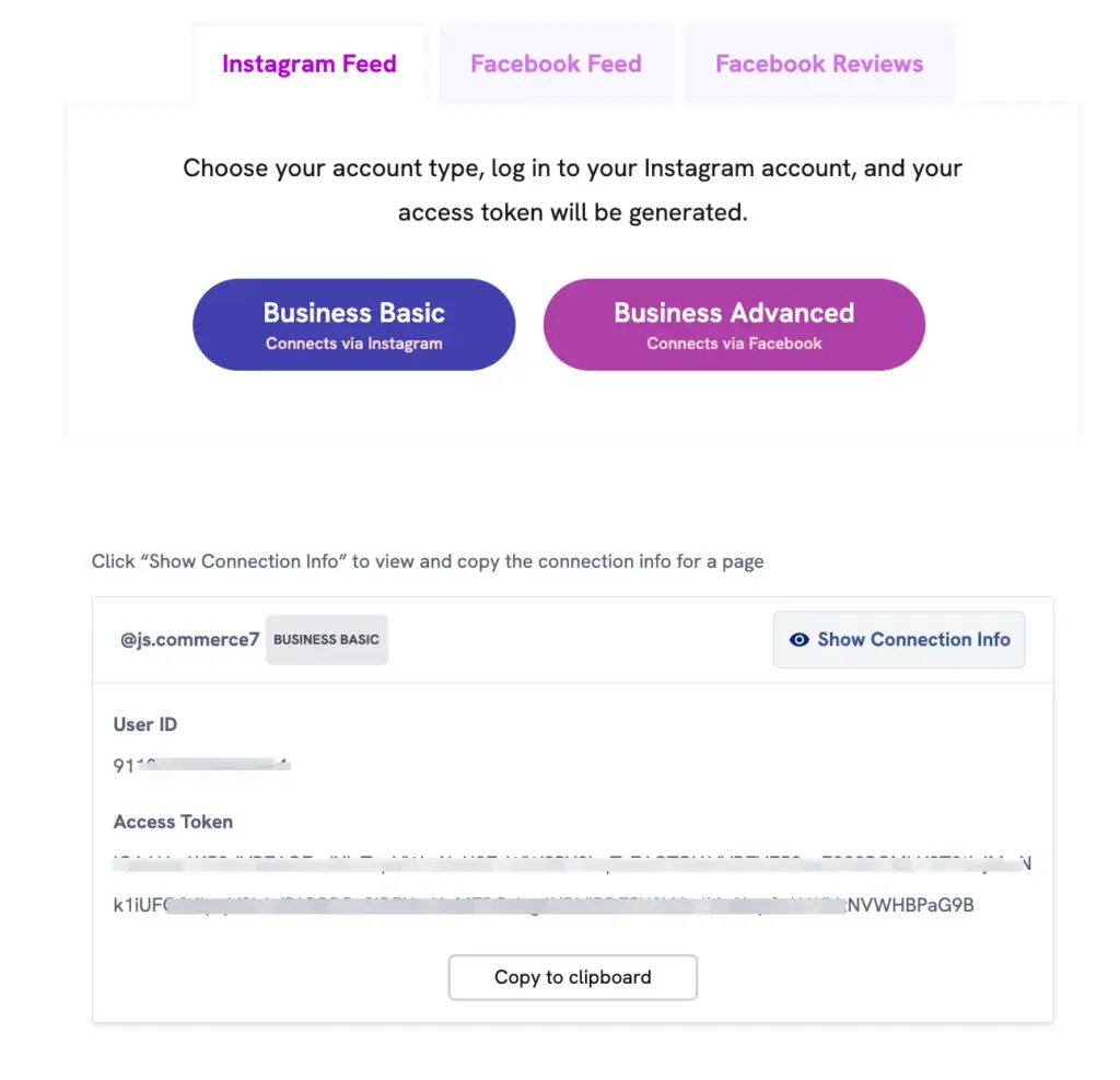copy the access token from wp social ninja