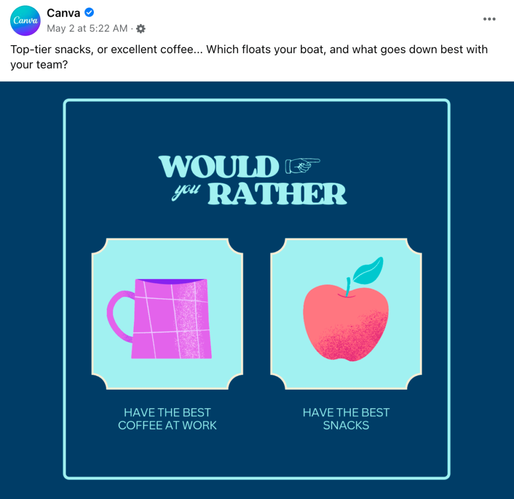 Interactive Facebook posts idea, poll and quizzes