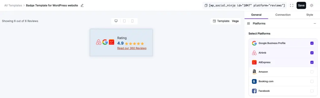 select platform for reviews badge