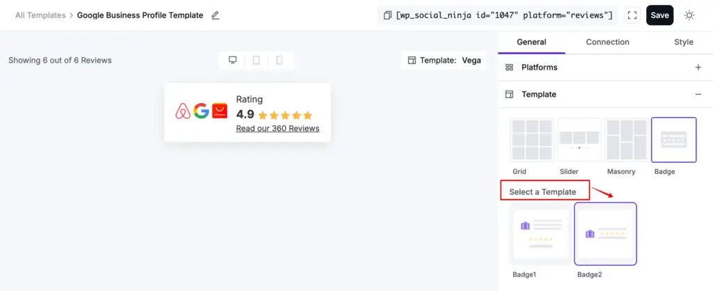 select a badge template from wp social ninja