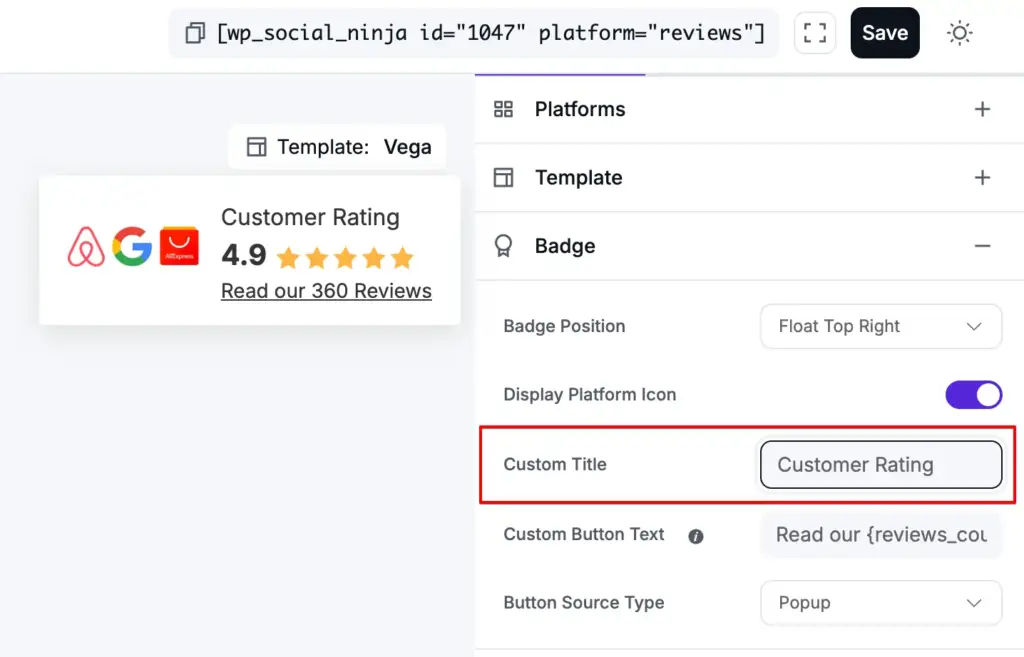 set your custom title for badge template