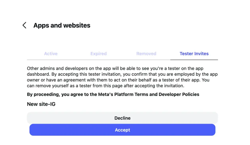 accept invites to generate instagram access token