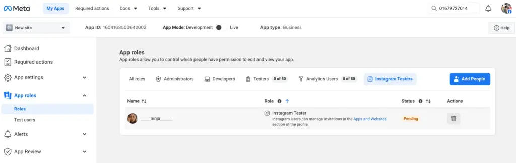 add tester to generate access token