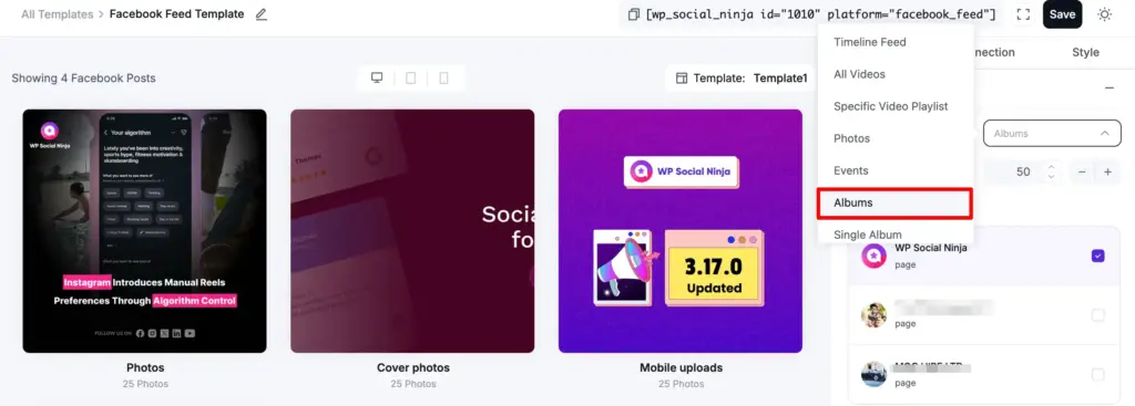 album feed from facebook feed type