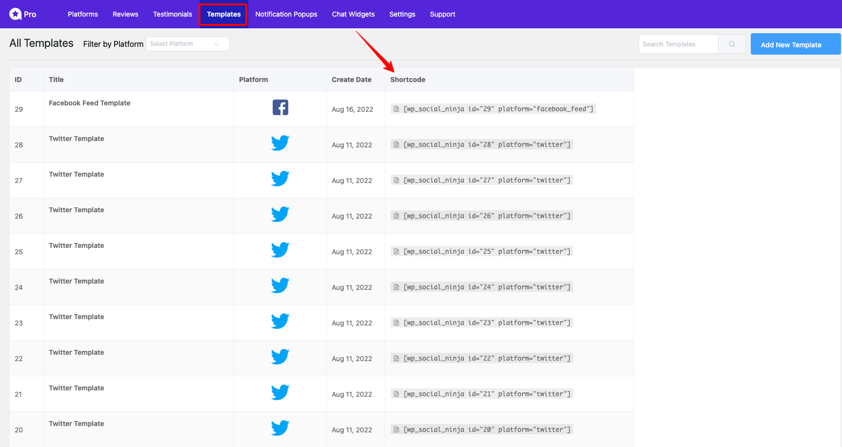 List of shortcode