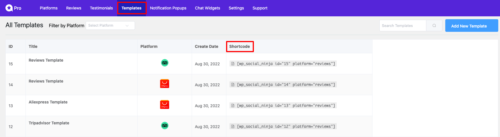 Templates | Shortcode