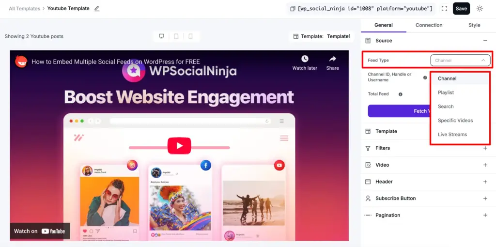 youtube feed type example