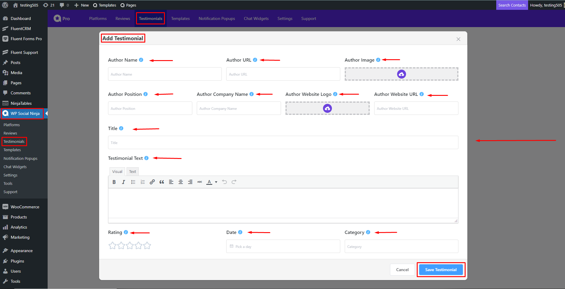 WP Social Ninja Add Testimonials