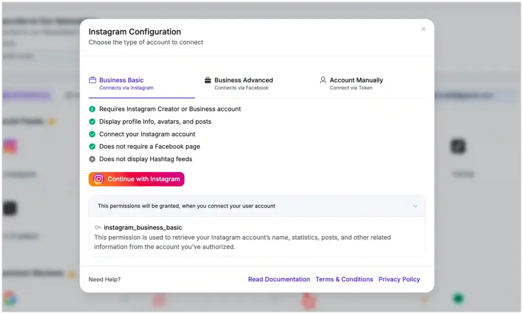 instagram configuration