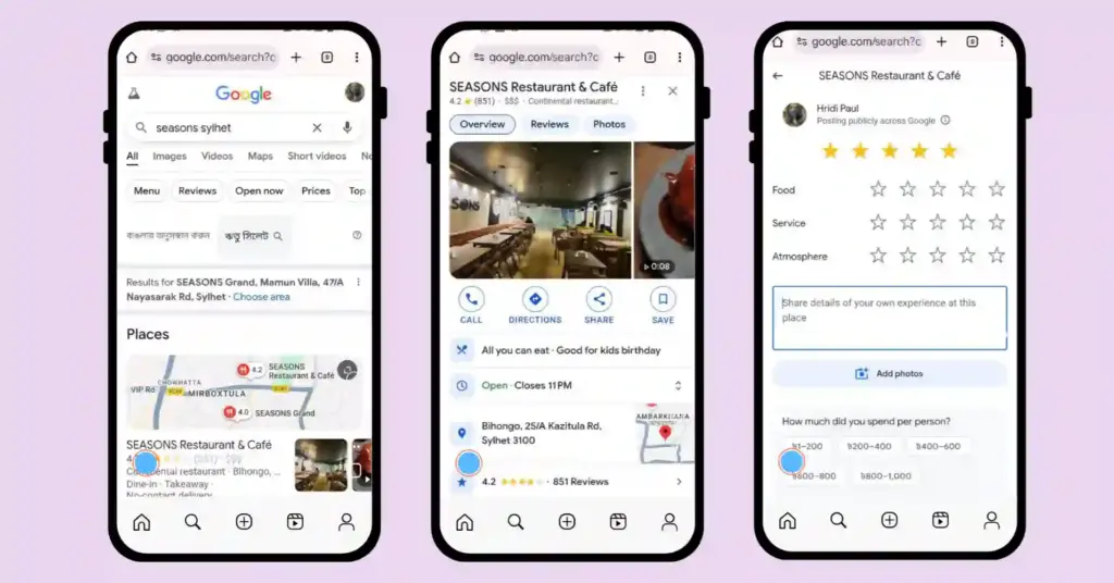 Write Google review on mobile example
