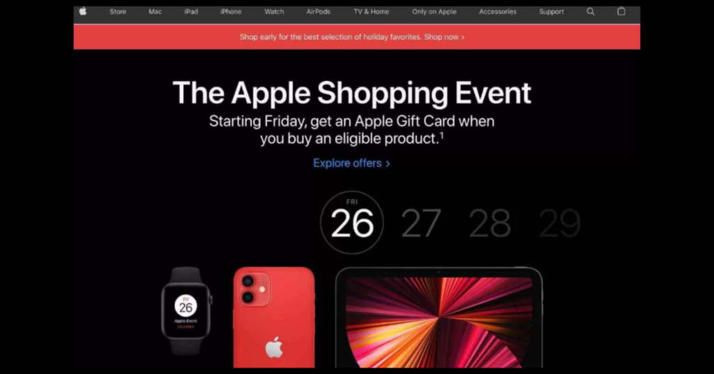 Black Friday marketing strategy examples: Apple website preparation for Black Friday