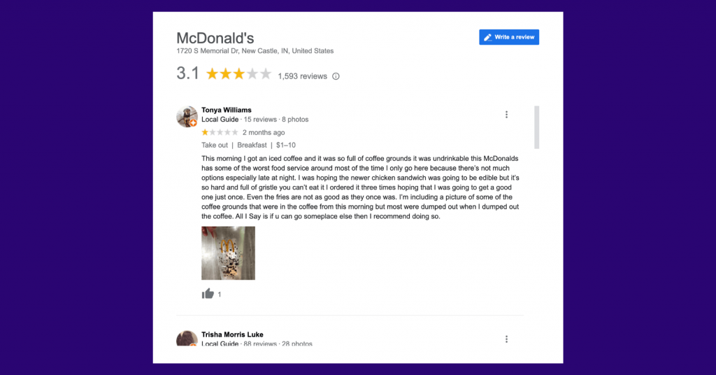 Honest user reviews on Google