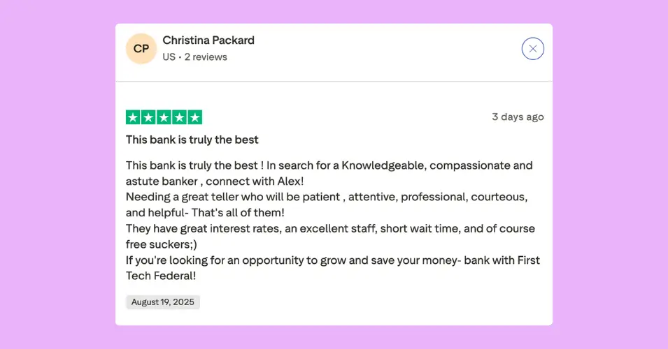 A positive review example for banks