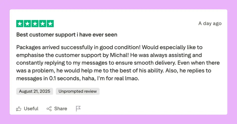 A positive review example for courier services