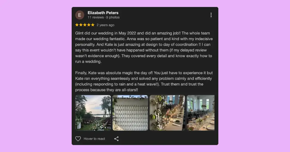 A positive review example for event management