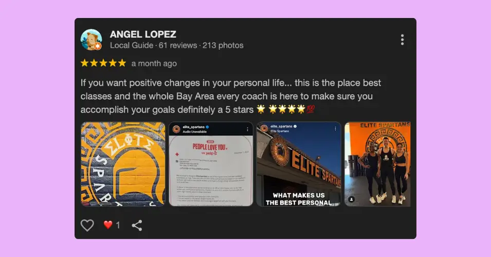 A positive review example for gym and fitness centres