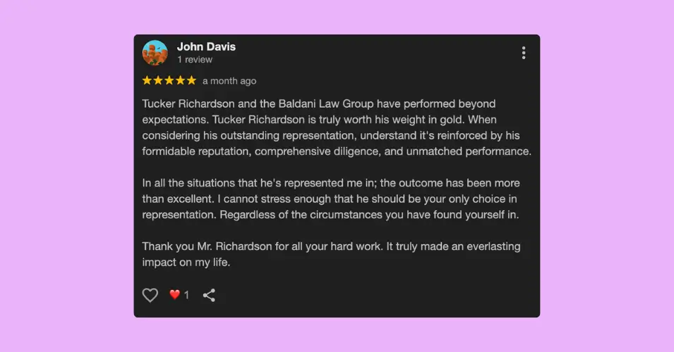 A positive review example for legal services