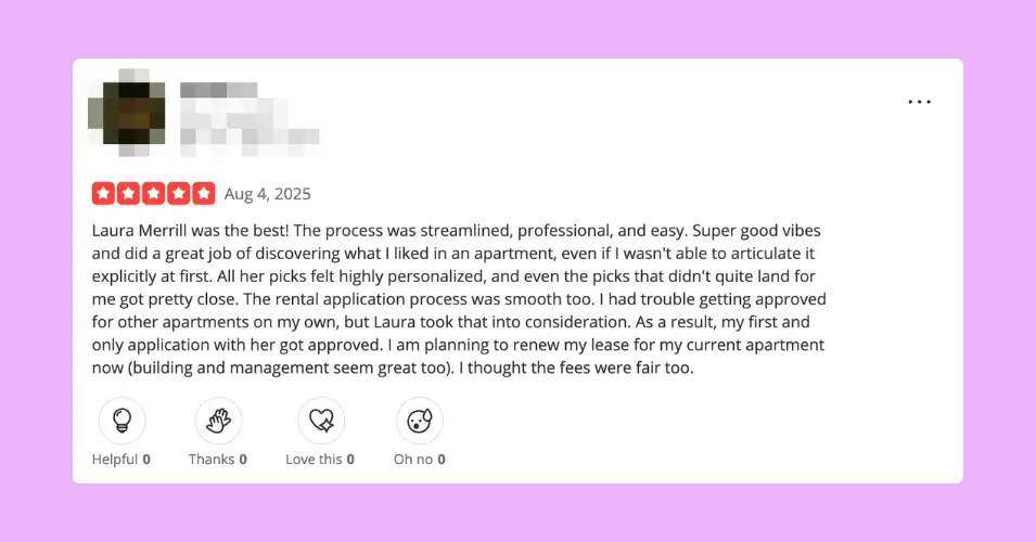 A positive review example for real estate