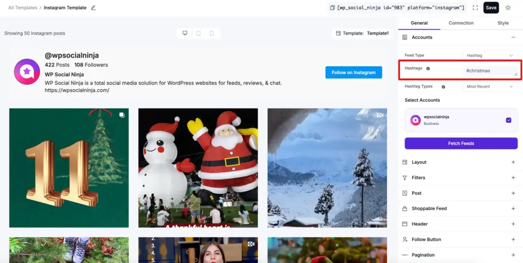 show christmas marketing posts through instagram hashtag feeds
