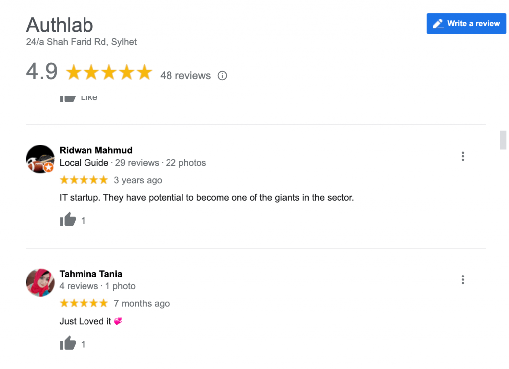 Google reviews: Authlab reviews