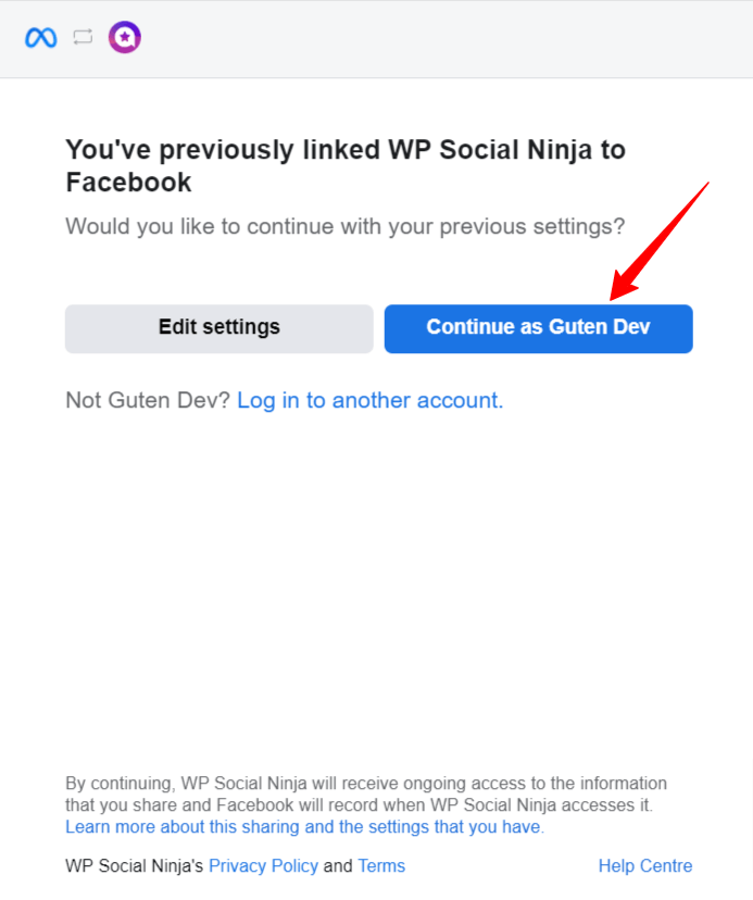 Continue as – (your Facebook ID)