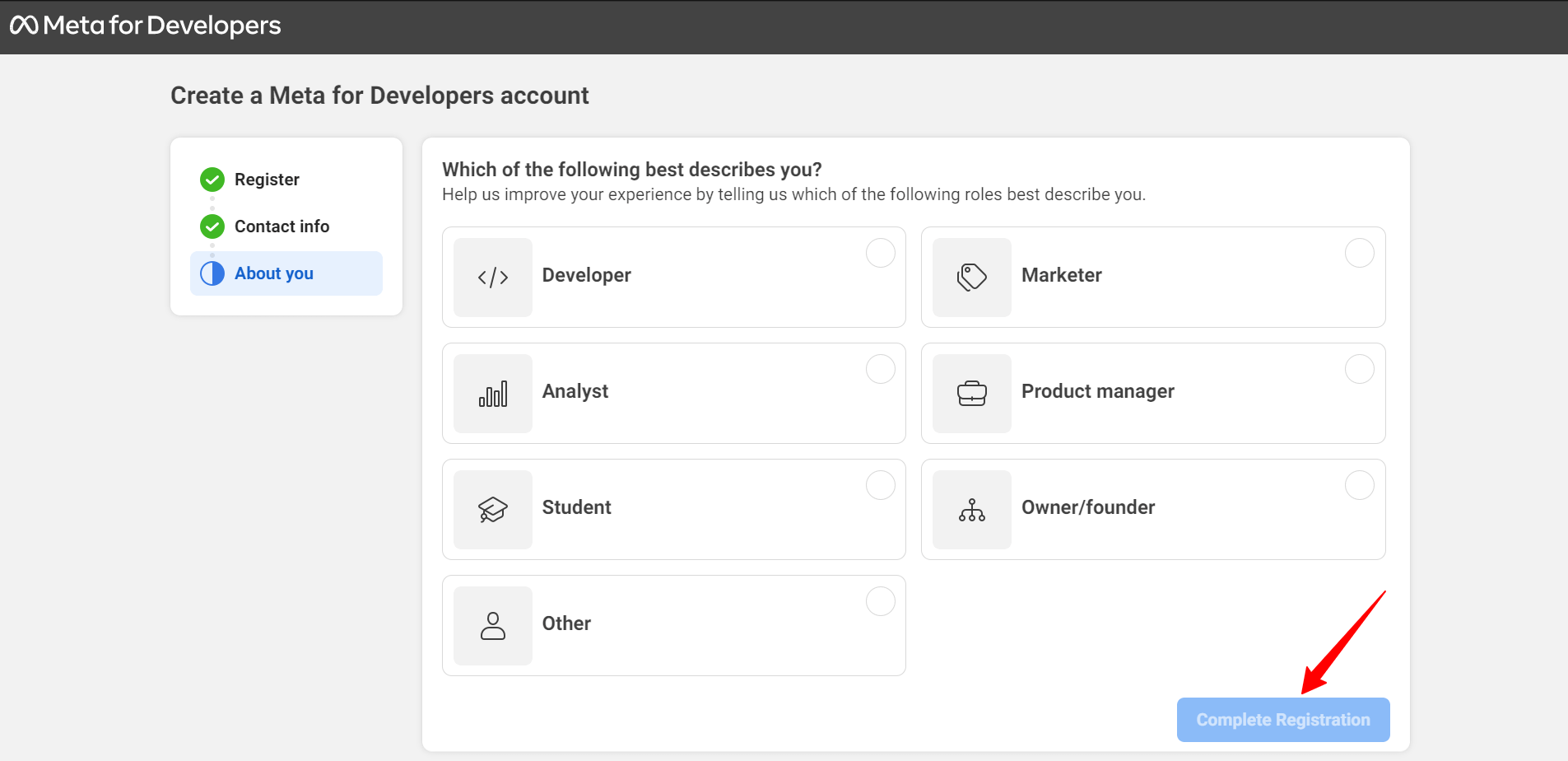 Create a Meta for Developer's account