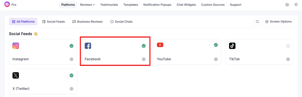 choose facebook from dashboard
