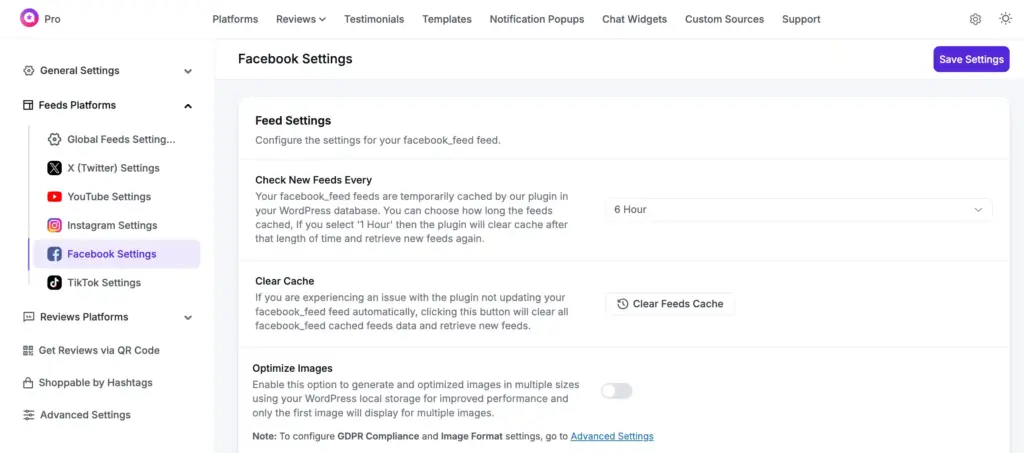 clear chache for facebook feed