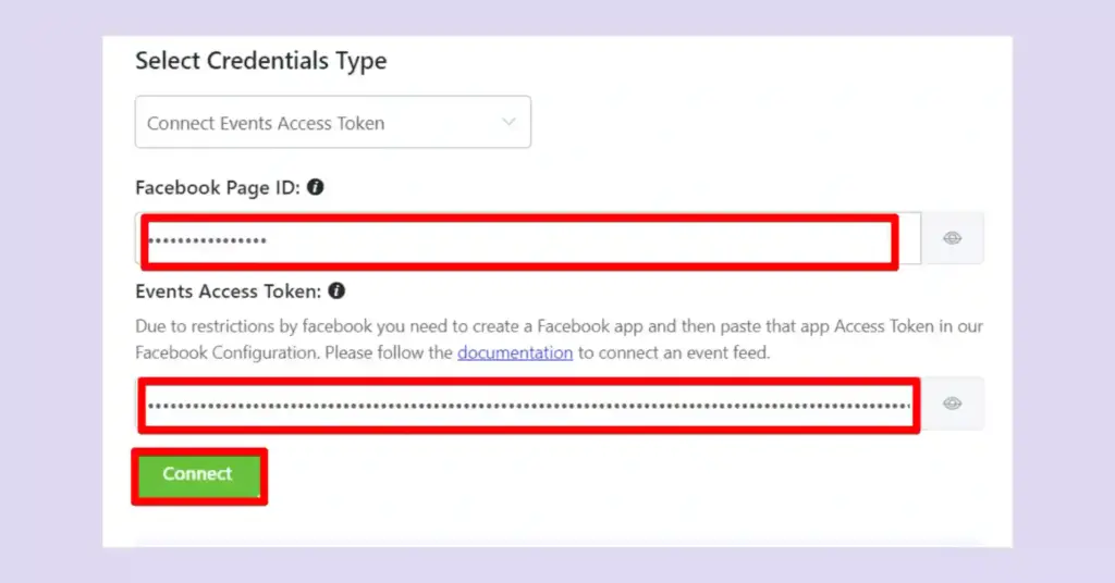 Enter the Page ID & Events Access Token