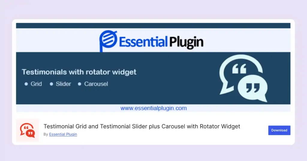Testimonial Grid and Testimonial Slider plus Carousel with Rotator Widget by Essential Plugin