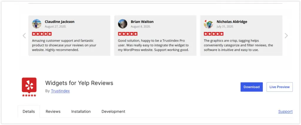 Widgets for Yelp Reviews
