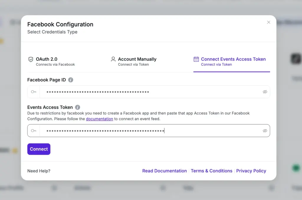 place page id and token then connect
