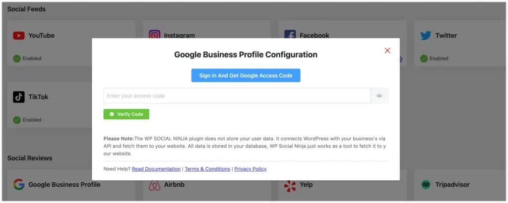 business profile configuration