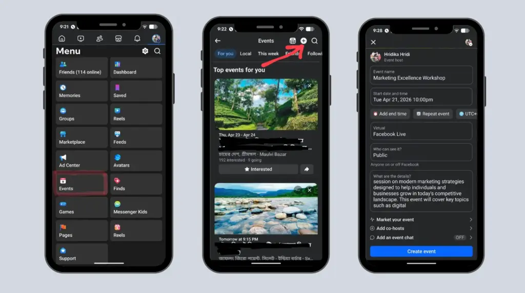 create facebook event on mobile