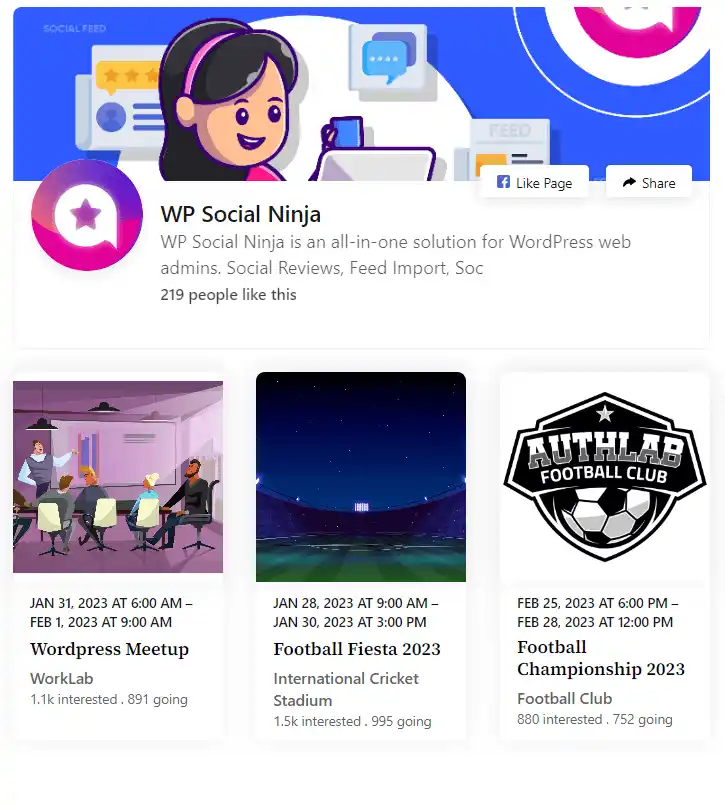 facebook event feed on website