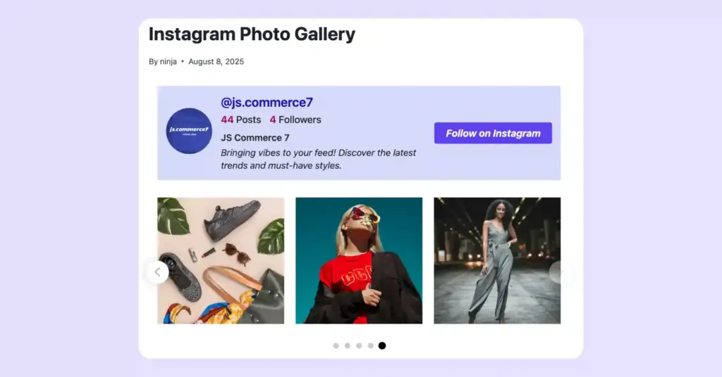 preview of instagram posts on website