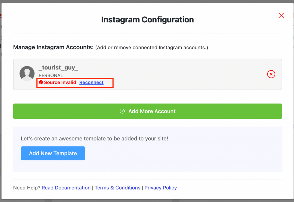 Platform configuration model UX for reconnecting account alerts