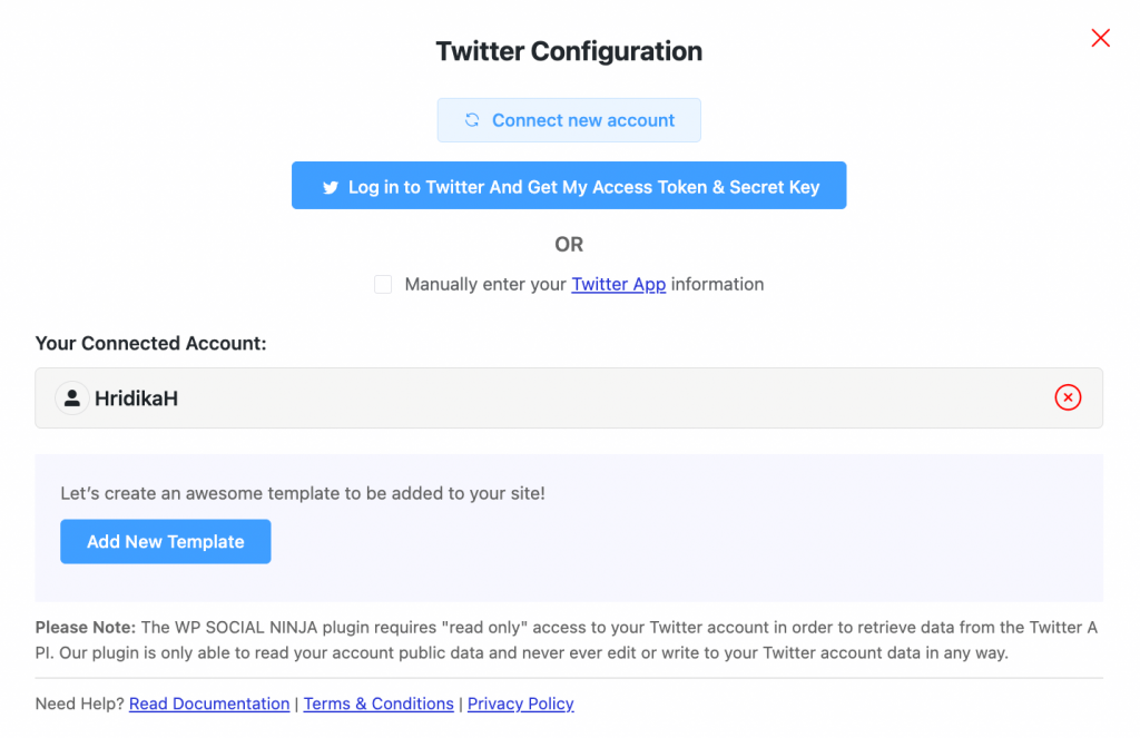 Twitter feed configuration