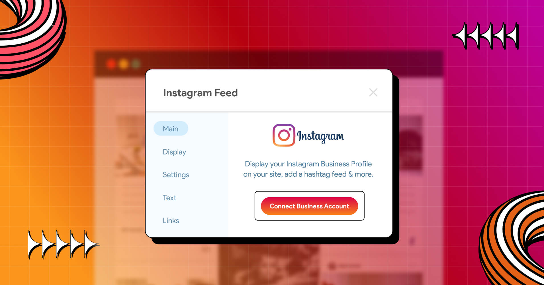 Configuring Instagram business account feed on a WordPress website.