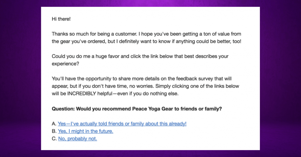 This is an follow up email example. It can be a great way to connect and gather feedback from customers. 